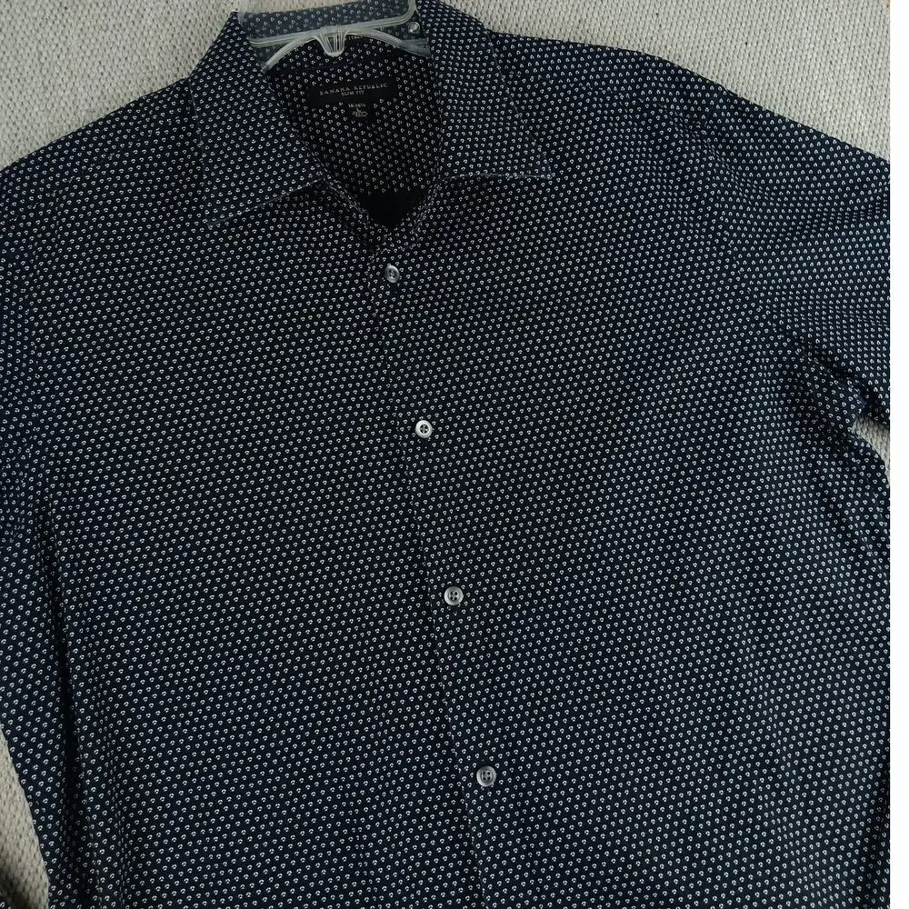 Banana Republic Slim‎ Fit Button Up Shirt Mens Large 16-16.5 Blue Navy Dot Party